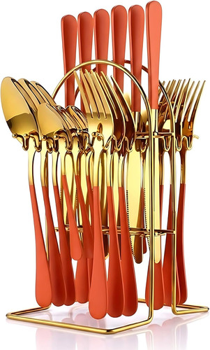 Orange silverware set with - orange,
